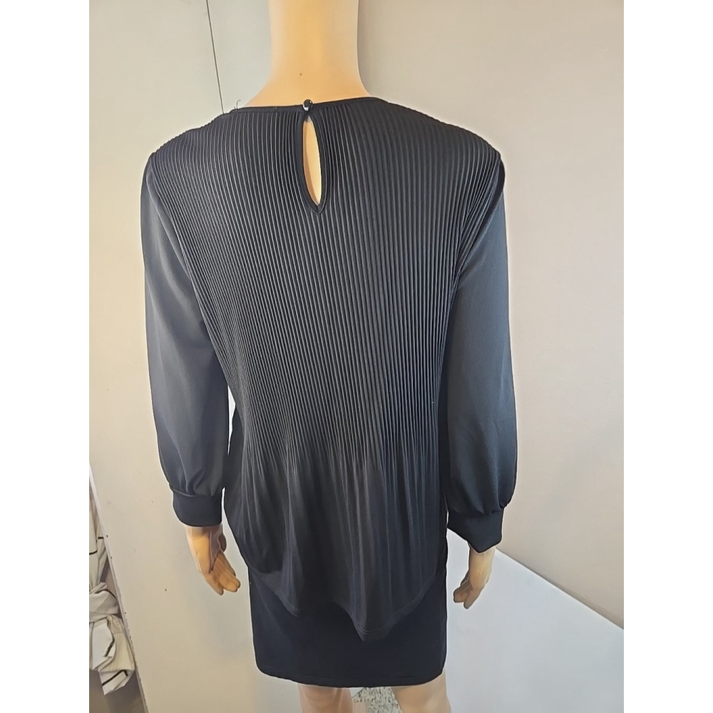 Adrianna Papell Women's Black Pleated Flowy 3/4 Sleeve Top Size Medium - Picture 4 of 8